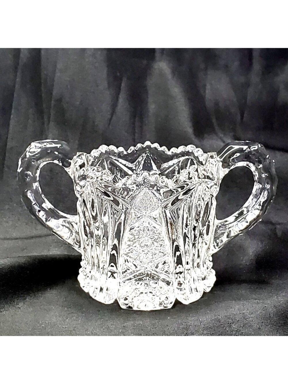 VTG Imperial Glass Sawtooth Double Handle NuCut Open Crystal Sugar Bowl